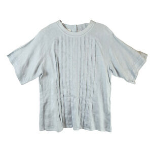 Albert Nipon Short Sleeve Pleated Blouse Women's Size 12 Linen Light Blue